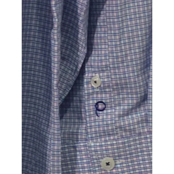 NWT Quieti Men's Large Button-Down Shirt Blue & Purple Checkered Pattern 100% Fi - Picture 9 of 12